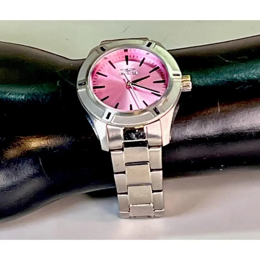 Invicta Women’s Silver Stainless Steel Pink Dial Quartz Wristwatch 50M